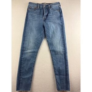 Levis Wedgie Skinny Jeans Women 29 Medium Wash Blue High Rise Button Fly Raw Hem